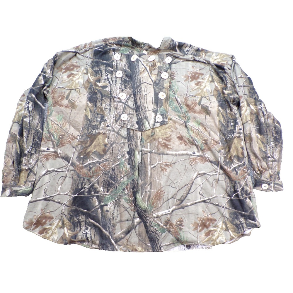 1990's Men's Bib Front Real Tree Camo Long Sleeve Hunting Shirt Size 4XL W/Bone